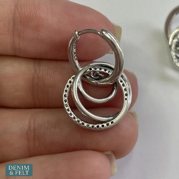 Pandora Family Always Encircled Hoop Earrings Sterling Silver CZ NEW - Picture 6 of 8